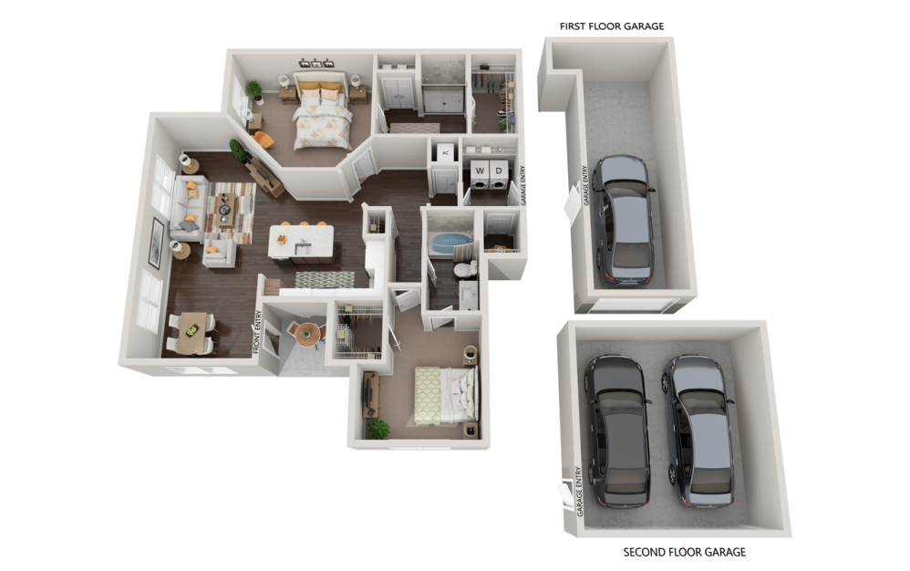 Zenith - 2 bedroom floorplan layout with 2 bathrooms and 1287 square feet