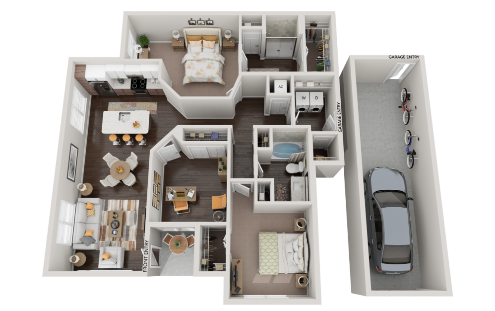Star + Garage + Den - 2 bedroom floorplan layout with 2 bathrooms and 1376 square feet