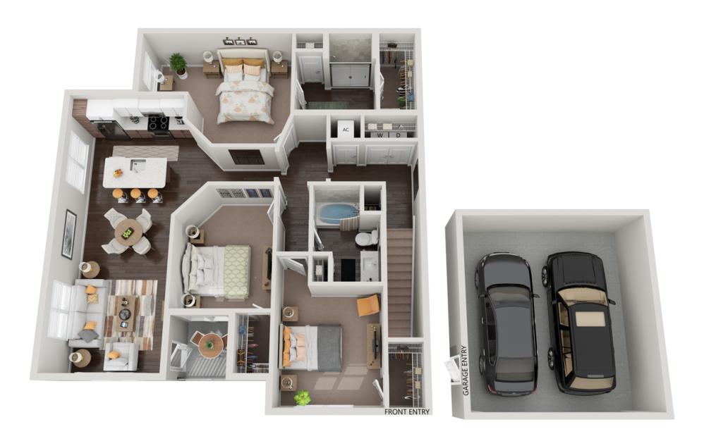 Skyline - 3 bedroom floorplan layout with 2 bathrooms and 1501 square feet